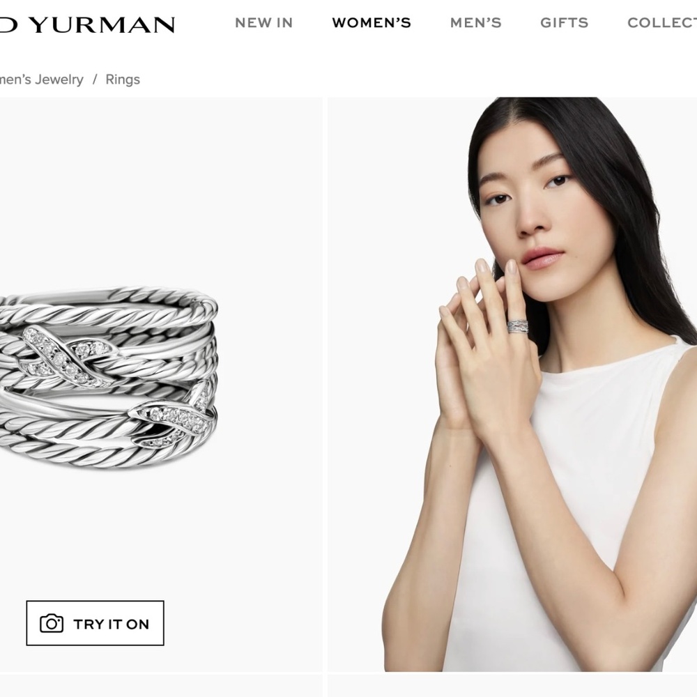 DAVID YURMAN Double Cross Silver and Diamond Ring, Size 6.5 LIKE NEW